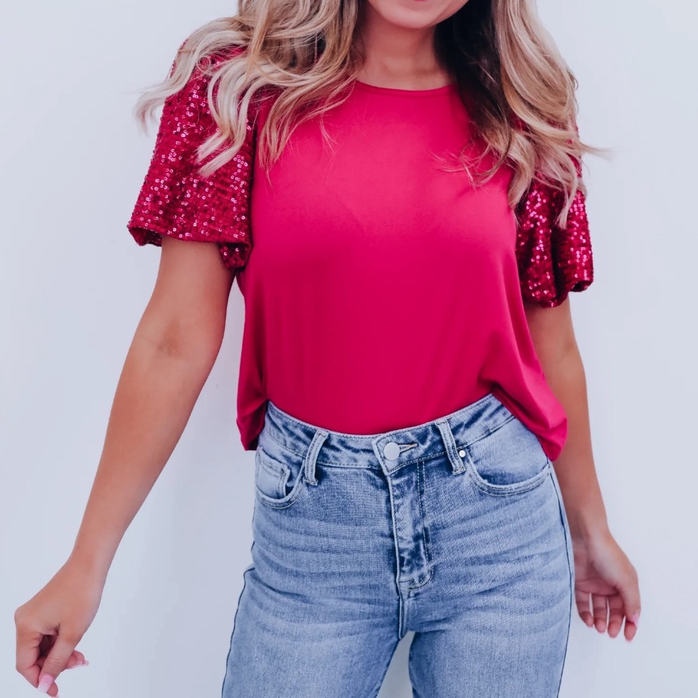 Hot Pink/Magenta Sequin Sleeve Top
